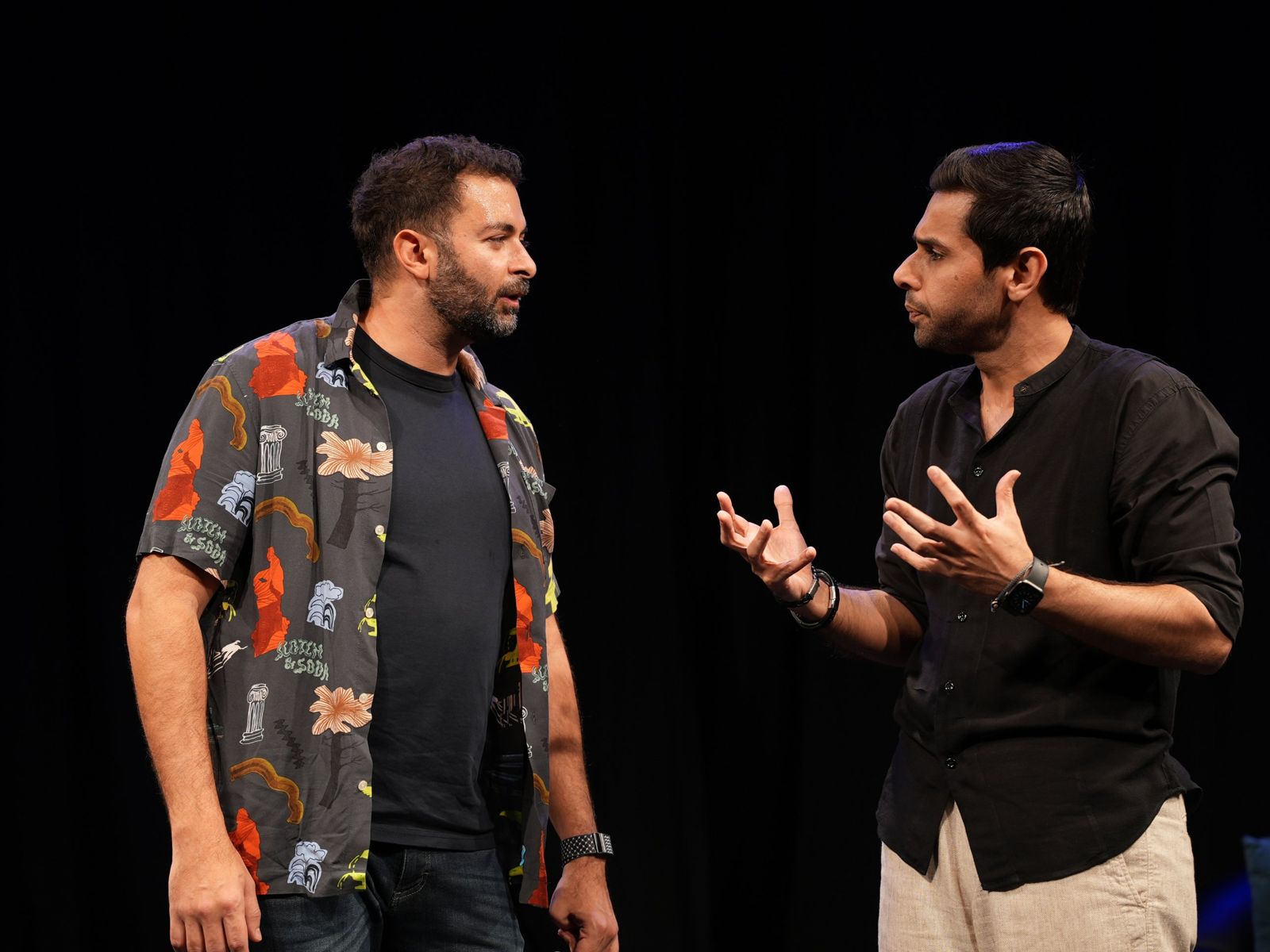 Improviser mid-scene on the Karak After Dark stage