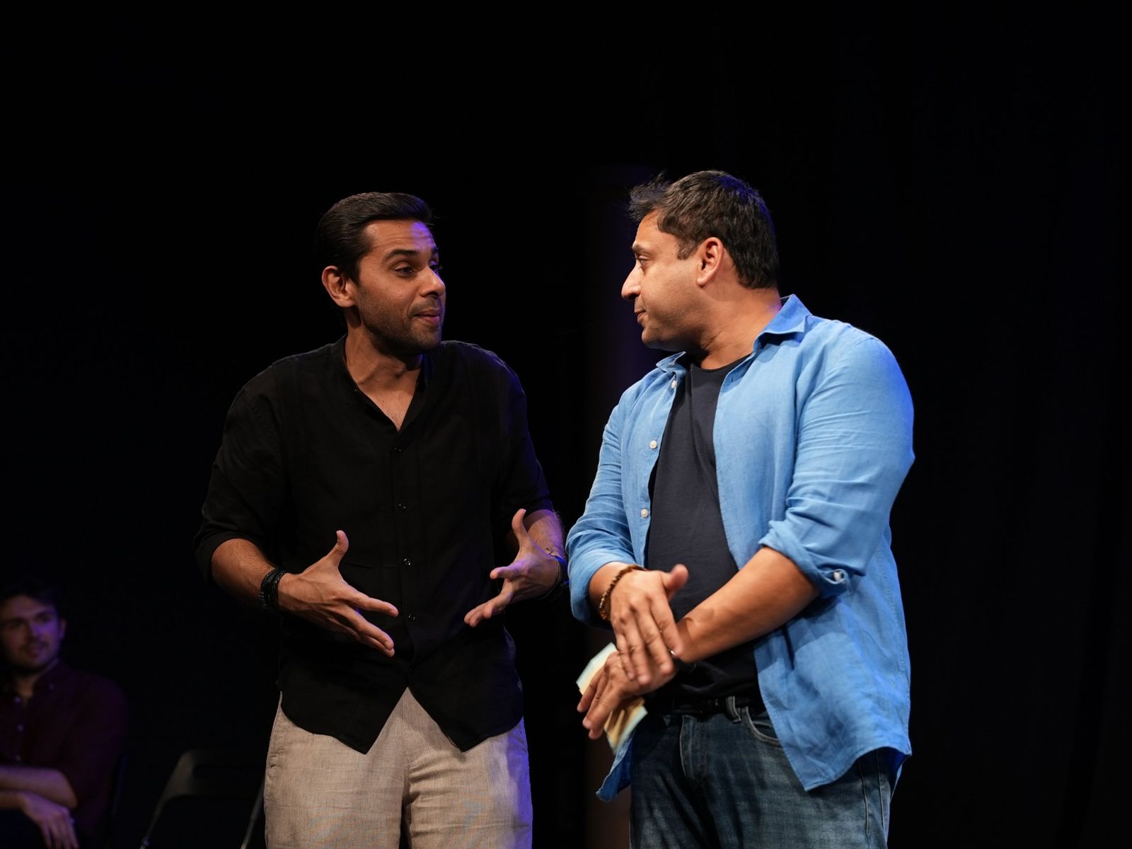 Performers reacting to an audience suggestion